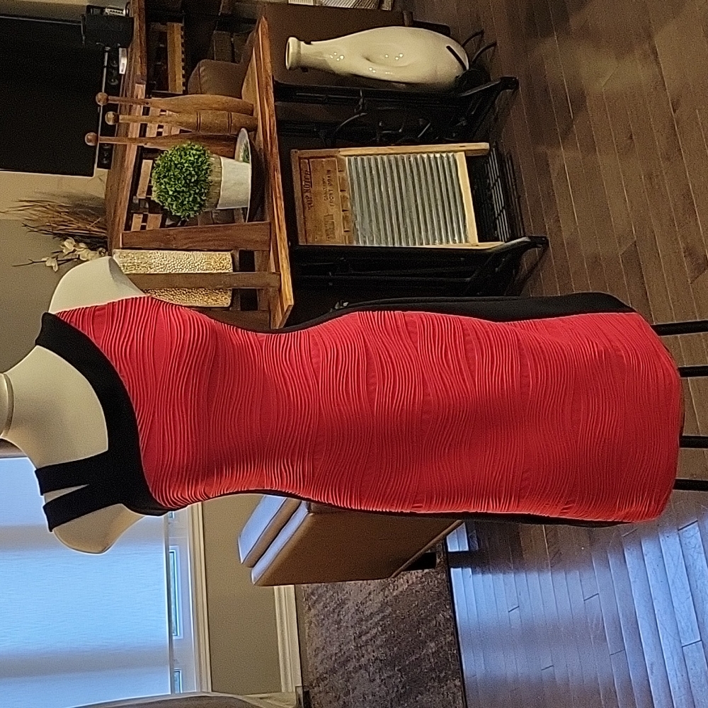 Joseph Ribkoff sleeveless formal dress, asymmetrical shoulder, red, black, 6